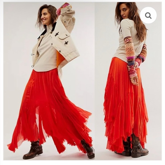 Free People FP One Clover Maxi Skirt Tangerine Orange - Picture 1 of 6